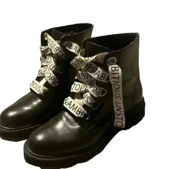 Zara Women’s Black “Unstoppable and Ambitious” Laced Combat Boots, 37 - Picture 1 of 4